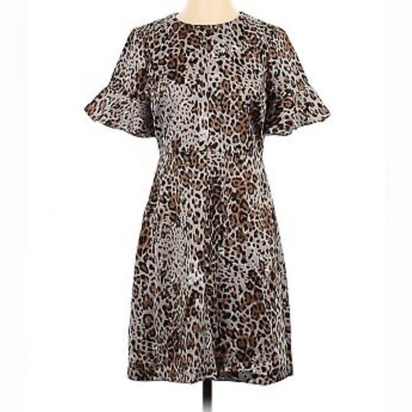 NWT Banana Republic Leopard Print Flutter Sleeve Fit & Flare Dress Women's Sz. 4 - Picture 11 of 12